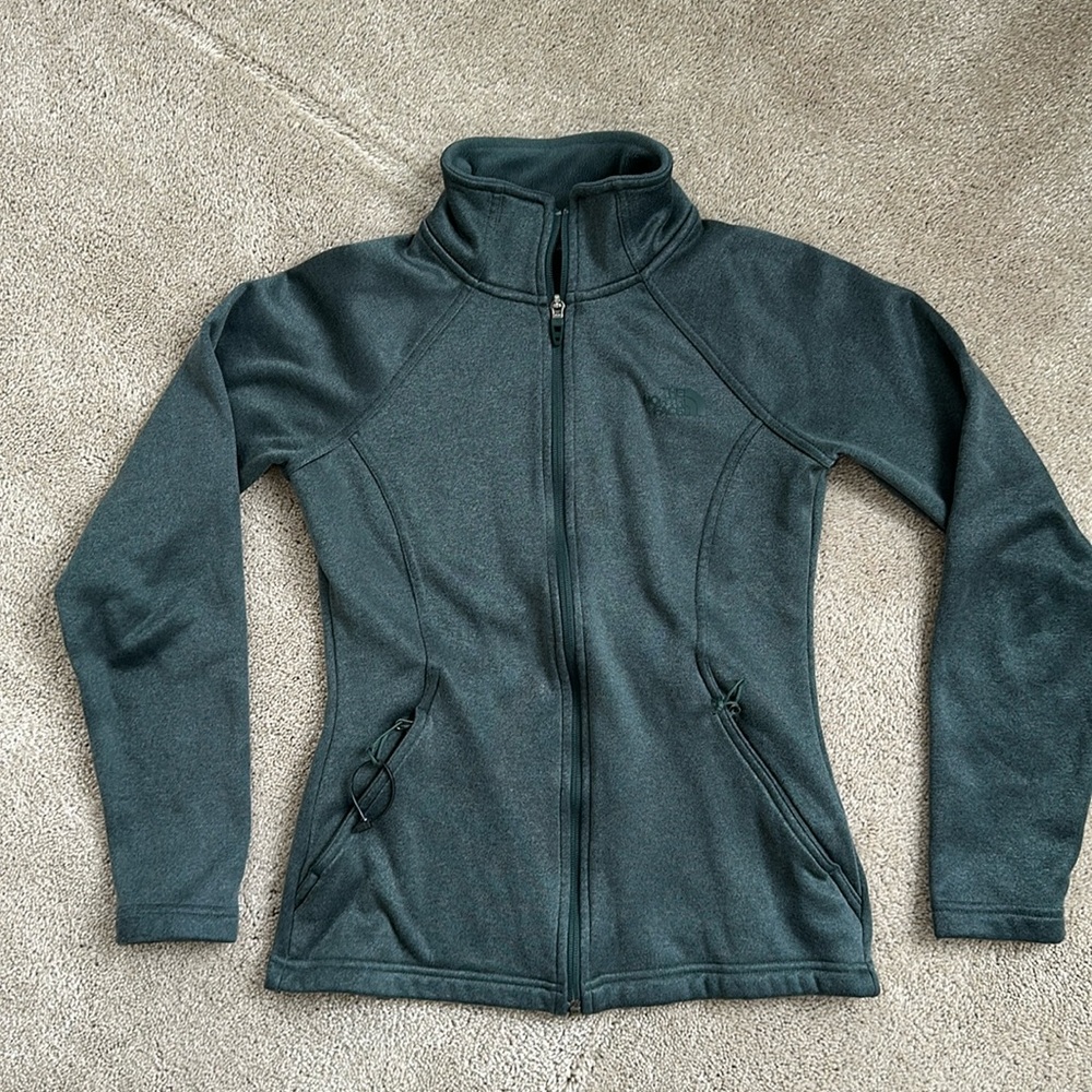 North Face- XS zip up green fleece jacket